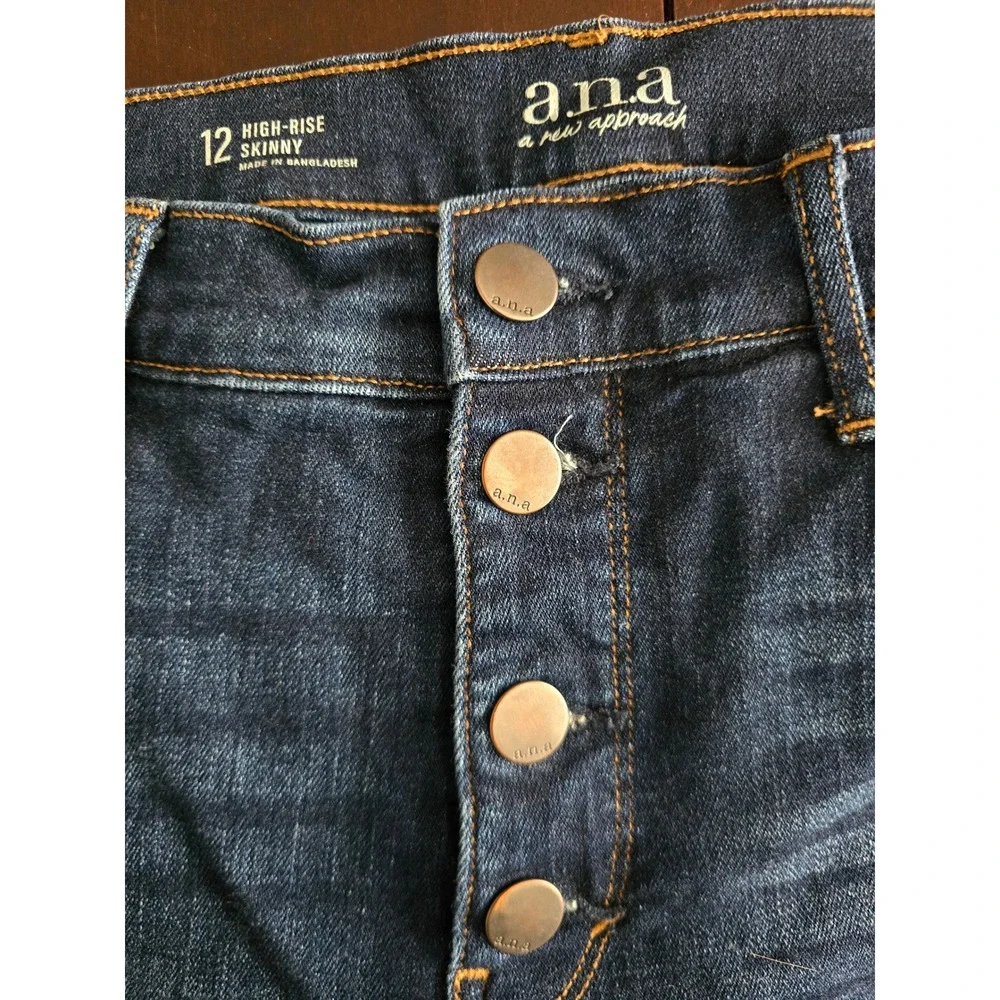 ana a new approach Women's Size 12 High Rise Skinny Button Fly Dark Wash Jeans